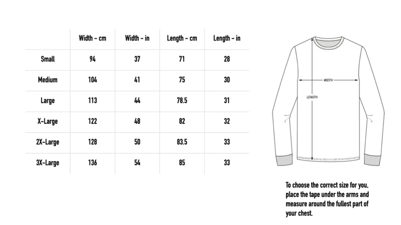 Size chart for RADAR Longsleeve - Black