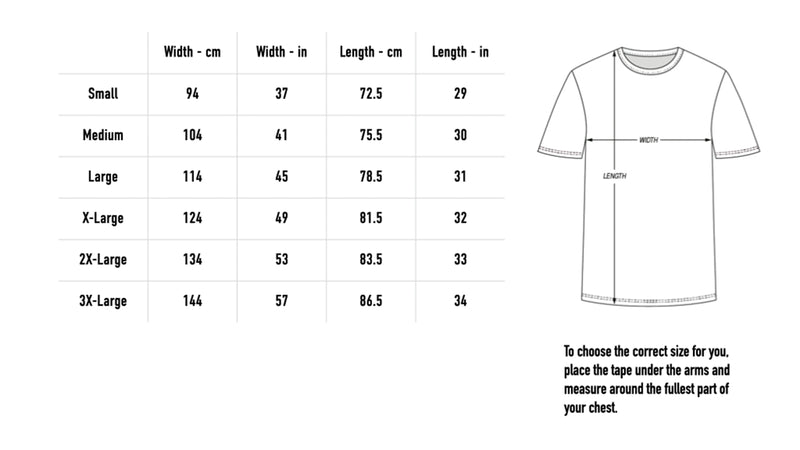 Size chart for Eye Tee - Black